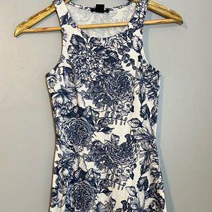 H&M Divided Skater Dress - White Dress with Navy Blue Floral Print XS